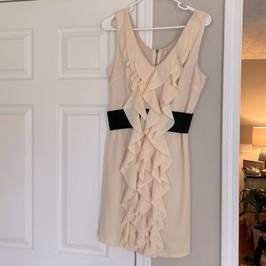 Alythea Beautiful Cream Ruffle Dress with black elastic Belt band Size Large
